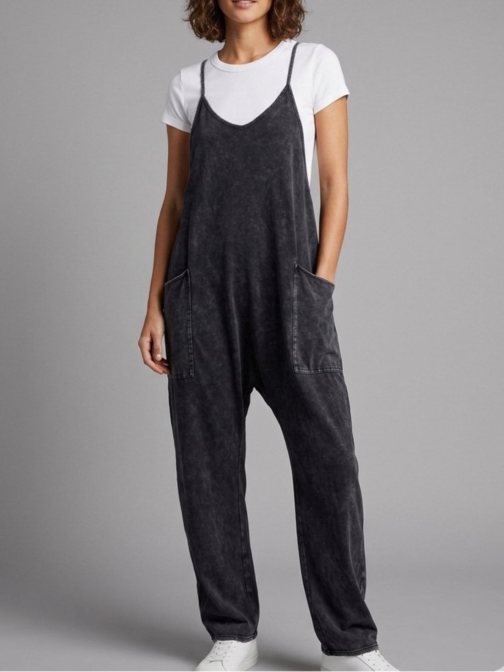 FP Movement by Free People Washed Charcoal Relaxed Romper Jumpsuit